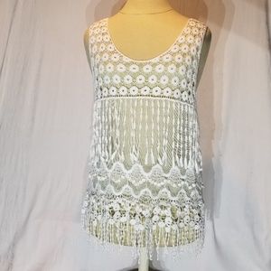 Sheer fringe tank top